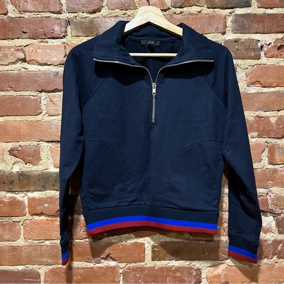 J. Crew Women’s Half-zip Jacket in Sport Stripe Blue G9302 Size XS - Picture 1 of 6